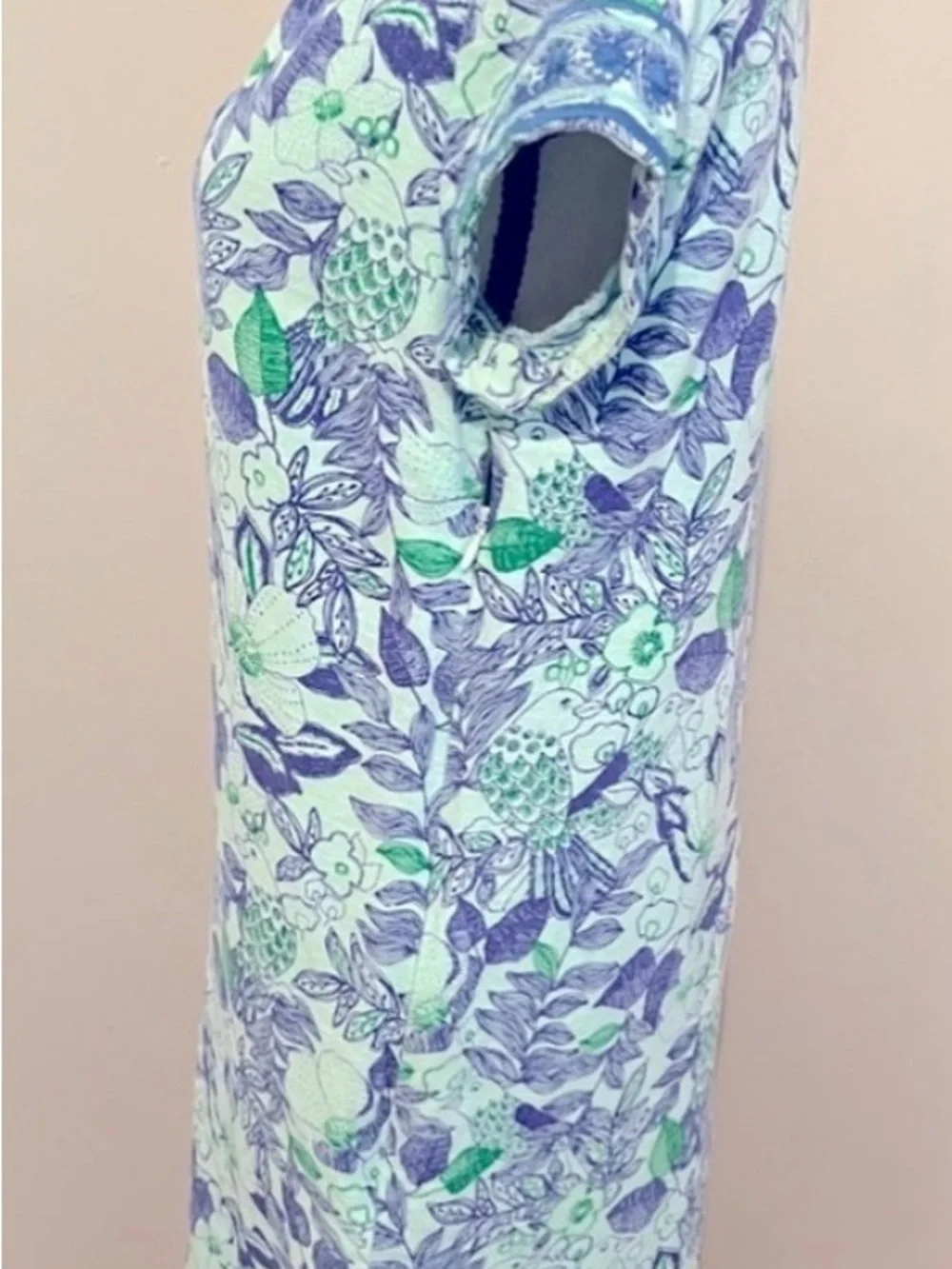 Vineyard Vines Cordia Bird Floral Embroidered Tunic Dress Blue Green Linen Sz 2 - Picture 6 of 8